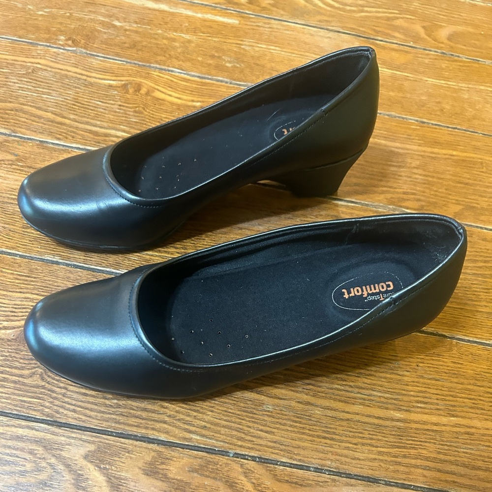 SAFETSTEP BLACK FAUX LEATHER Pumps WEDGE STYLE WORK SHOES Oil /slip Resis SZ 9